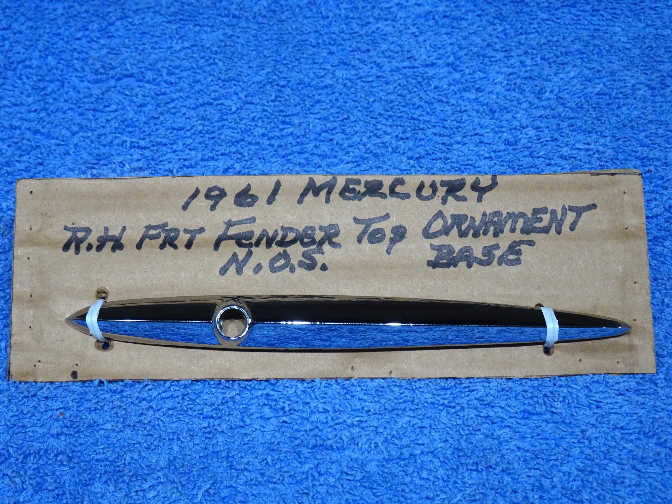 1961 Mercury Front Fender Top Ornament Emblem Chrome Base NOS