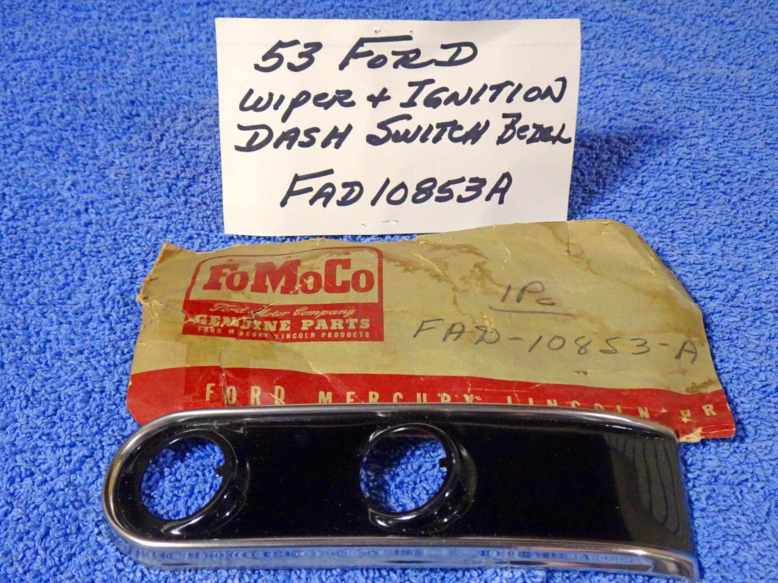 1953 Ford Windshield Wiper & Ignition Switch Chrome & Black Dash Bezel NOS