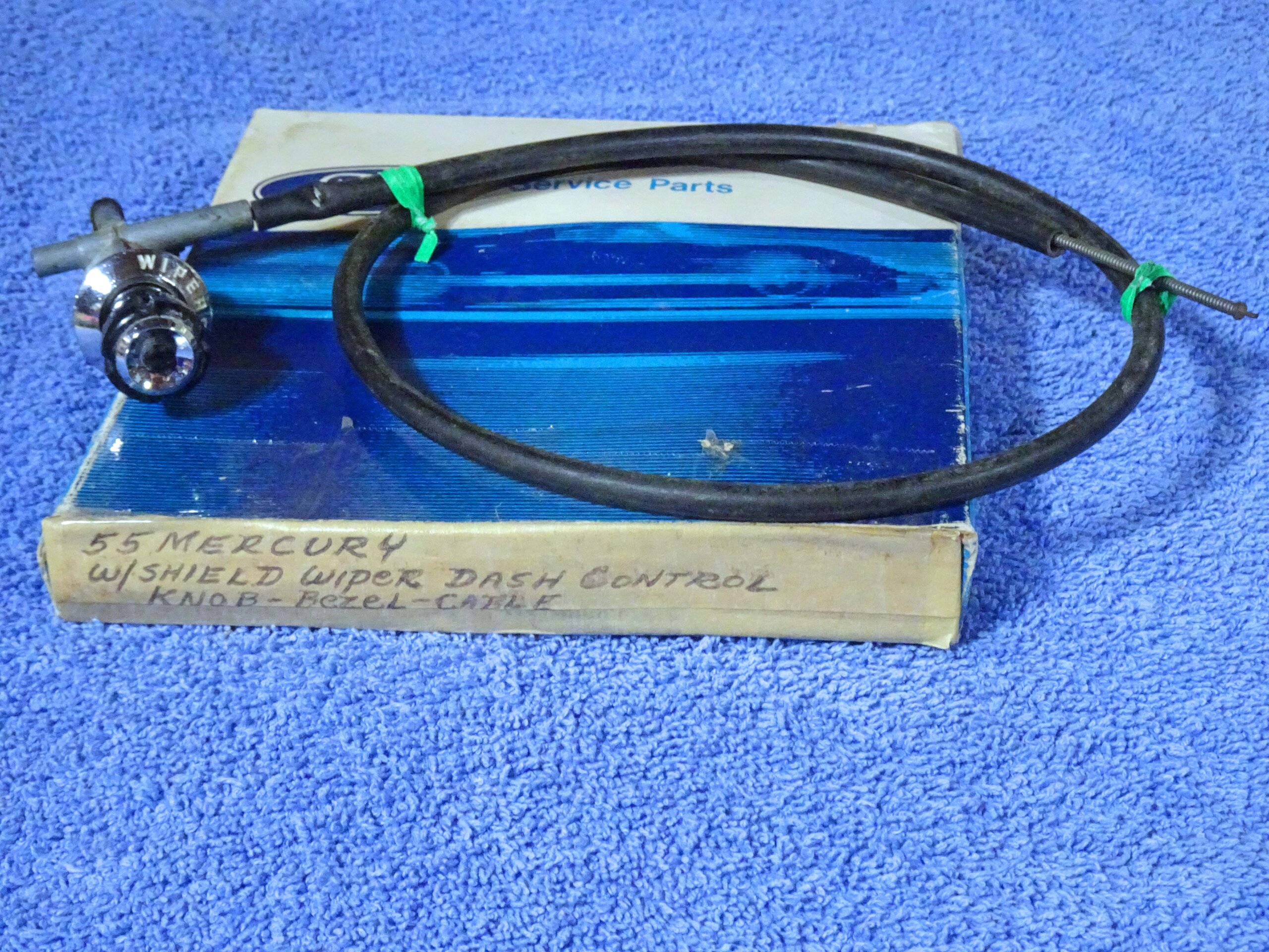 1955 Mercury Windshield Wiper Dash Control Chrome Knob Bezel & Cable NICE