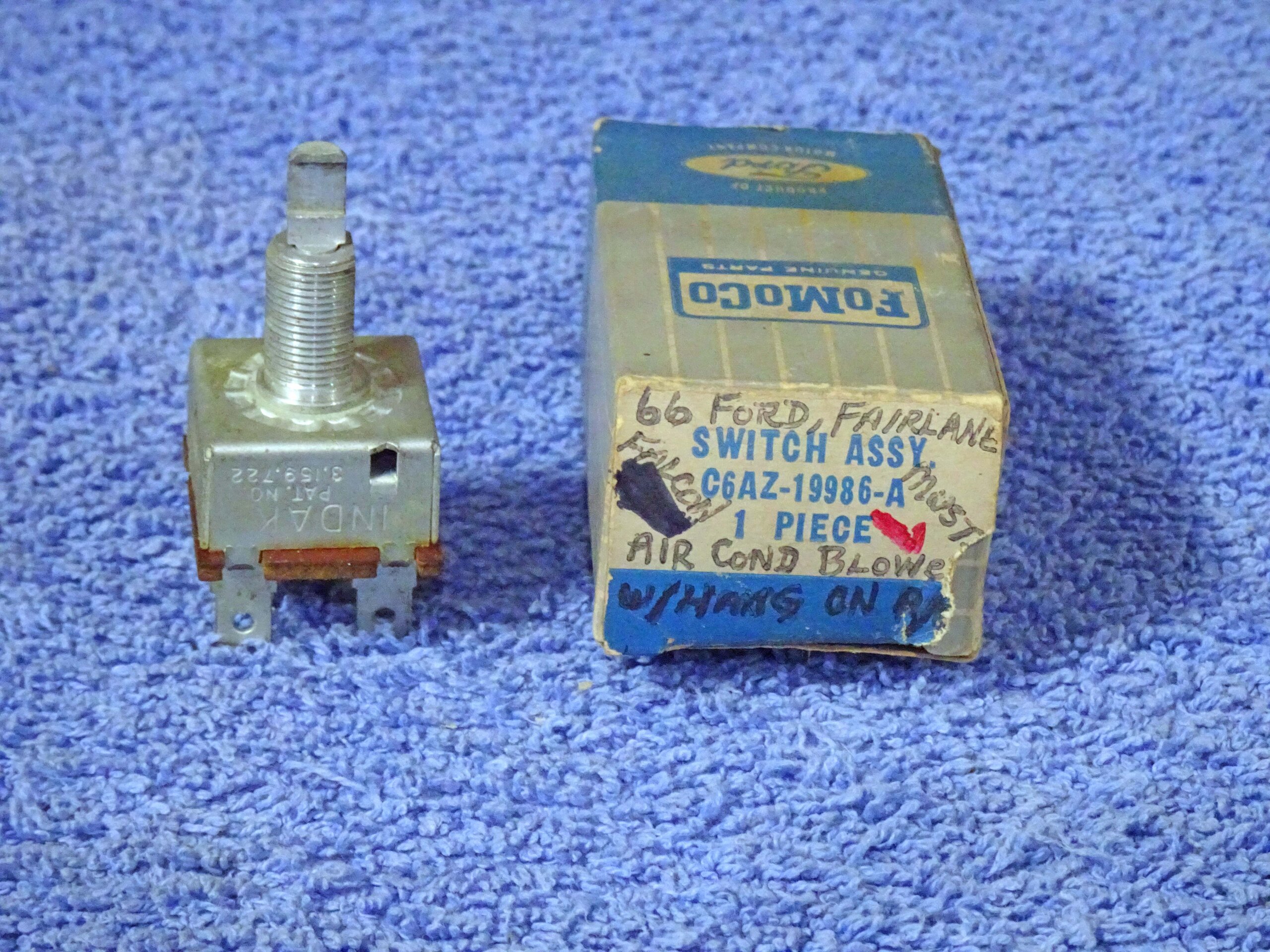 1966 Ford Fairlane Falcon Mustang AC Blower Switch with Hang On Air Conditioning NOS