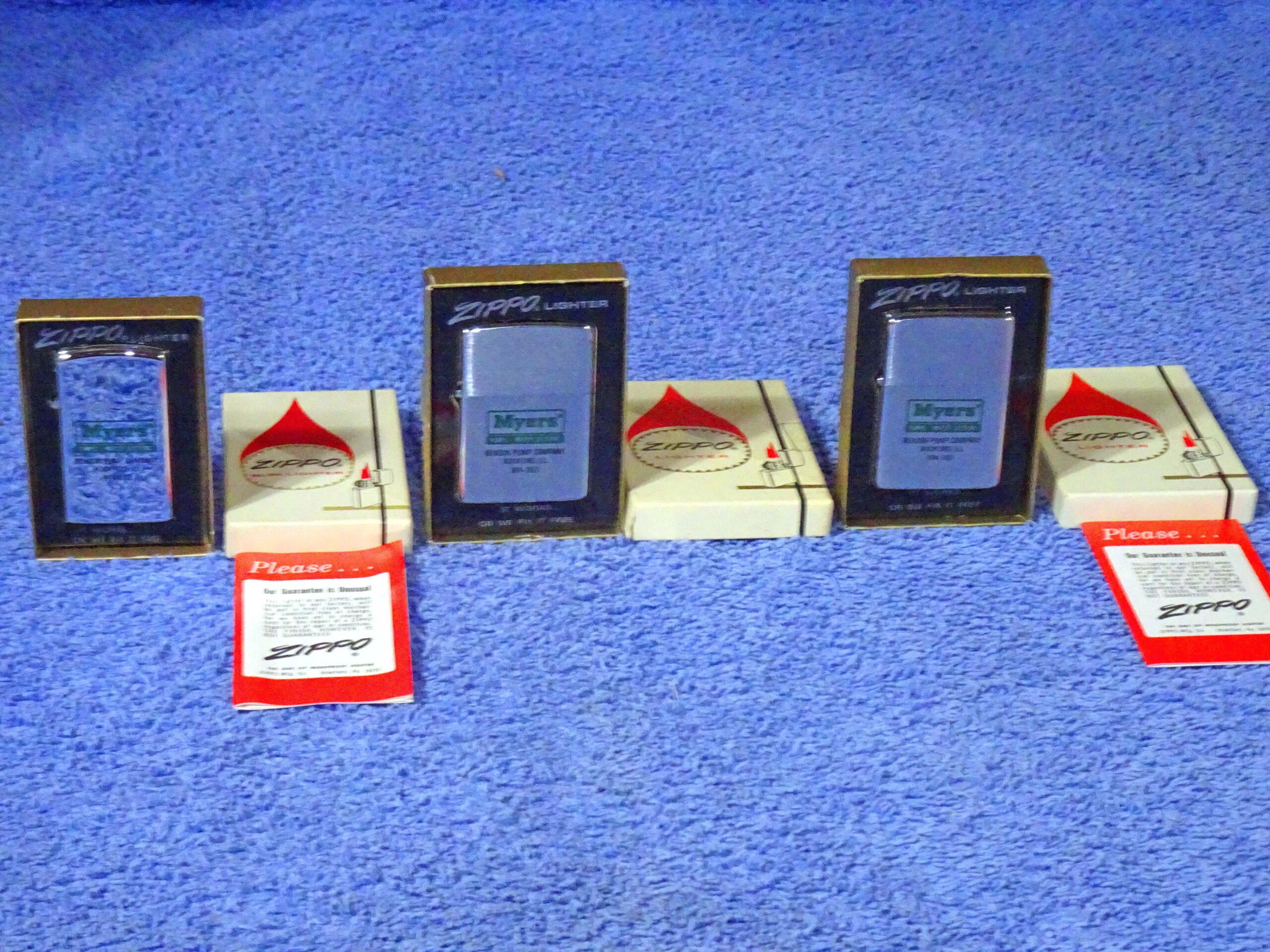 1960s ZIPPO Cigarette Lighters NOS Lot 3 MEYERS PUMPS Benson Pump Company Rockford, Illinois