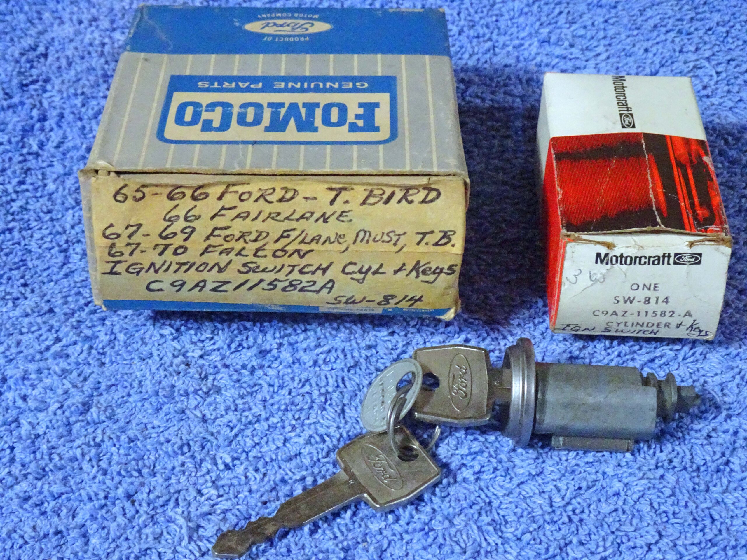1965 1966 1967 1968 1969 1970 Ford Fairlane Thunderbird Mustang Falcon Motorcraft Ignition Switch Cylinder & Keys NOS