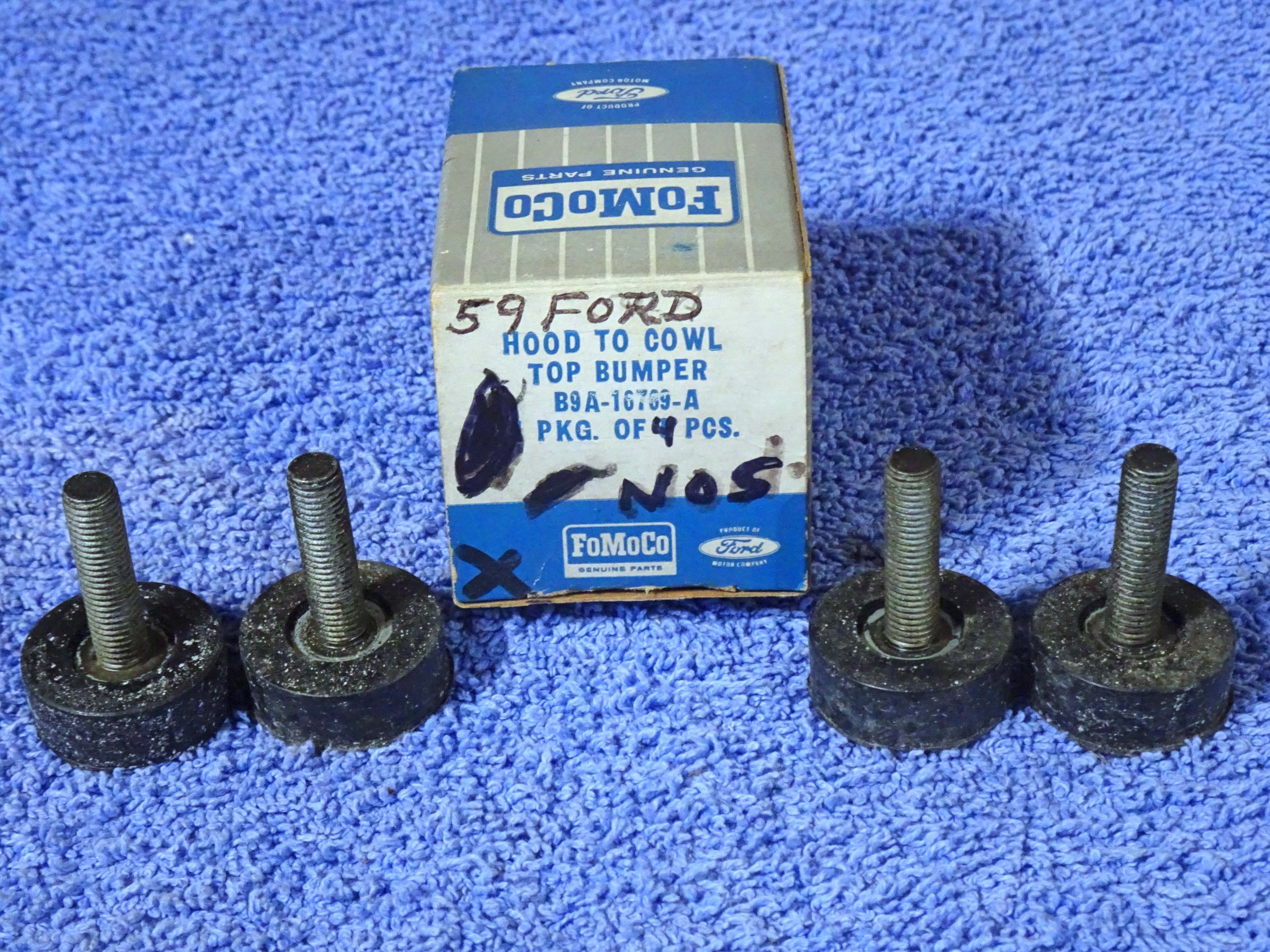 1959 Ford FoMoCo Hood to Cowl Top Rubber Bumpers NOS