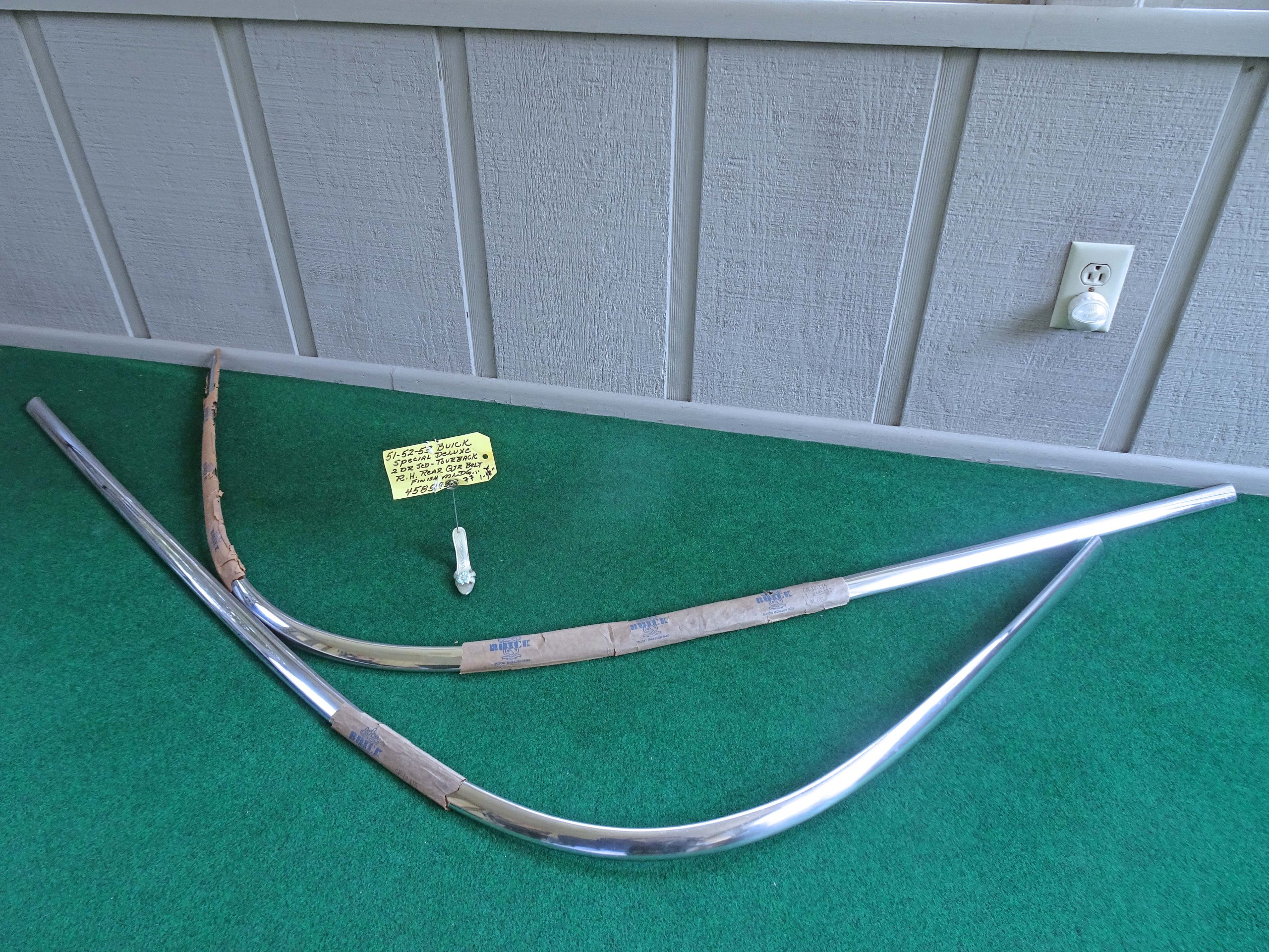 1951 1952 1953 Buick Special Deluxe 2 Door Sedan - Tourback Rear Quarter Belt Finish Mouldings NOS