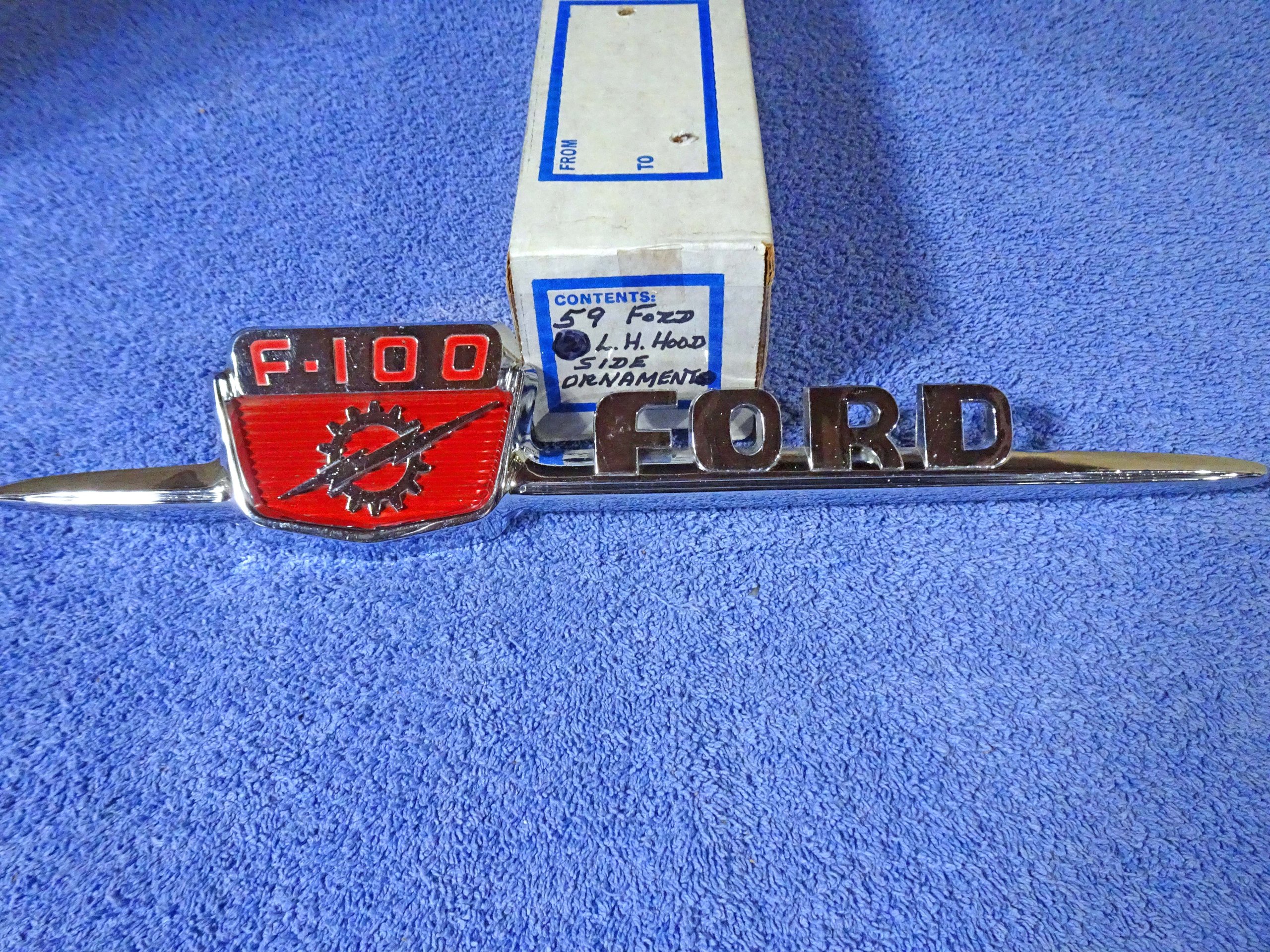 1959 Ford Truck F100 Chrome Hood Side Ornament NICE