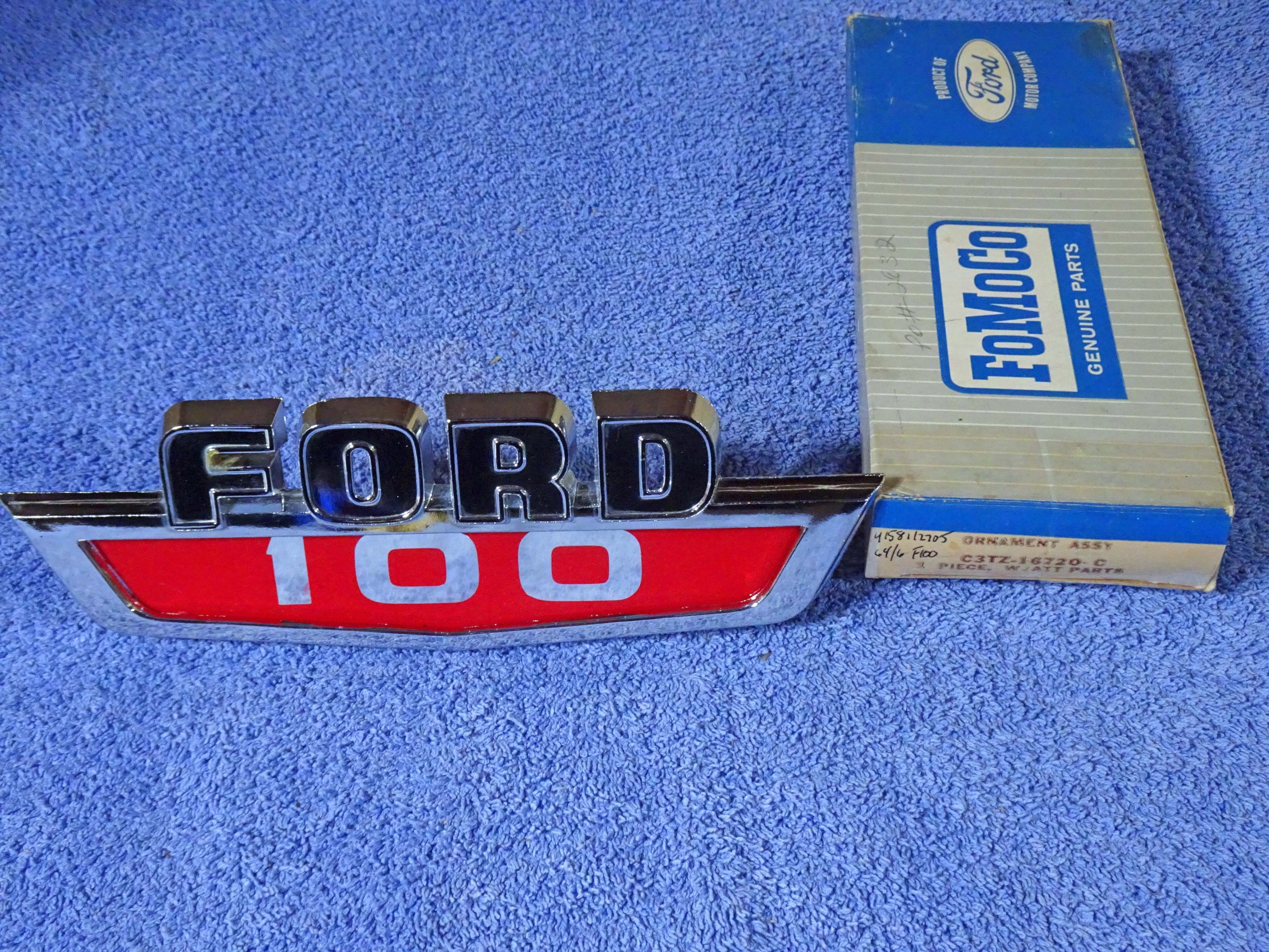 1963 1964 Ford Truck F100 Chrome Hood Side or Front fender Side Ornament NOS