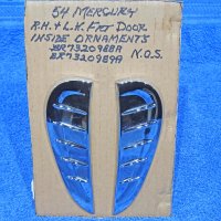 1954 Mercury Front Inside Door Panel Chrome Ornament Emblems NOS