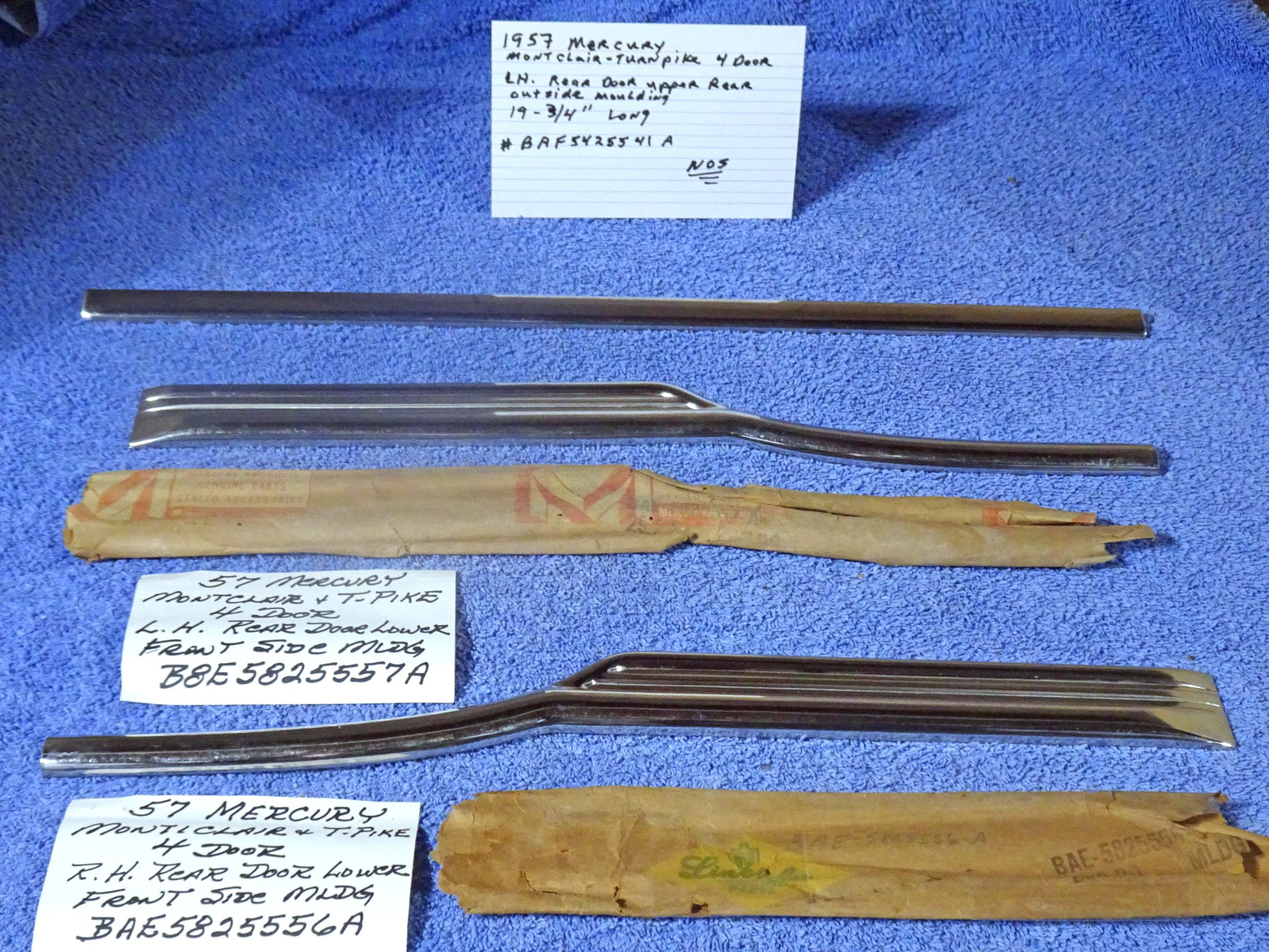 1957 Mercury Montclair & Turn Pike Cruiser 4 Door Rear Door Mouldings NOS