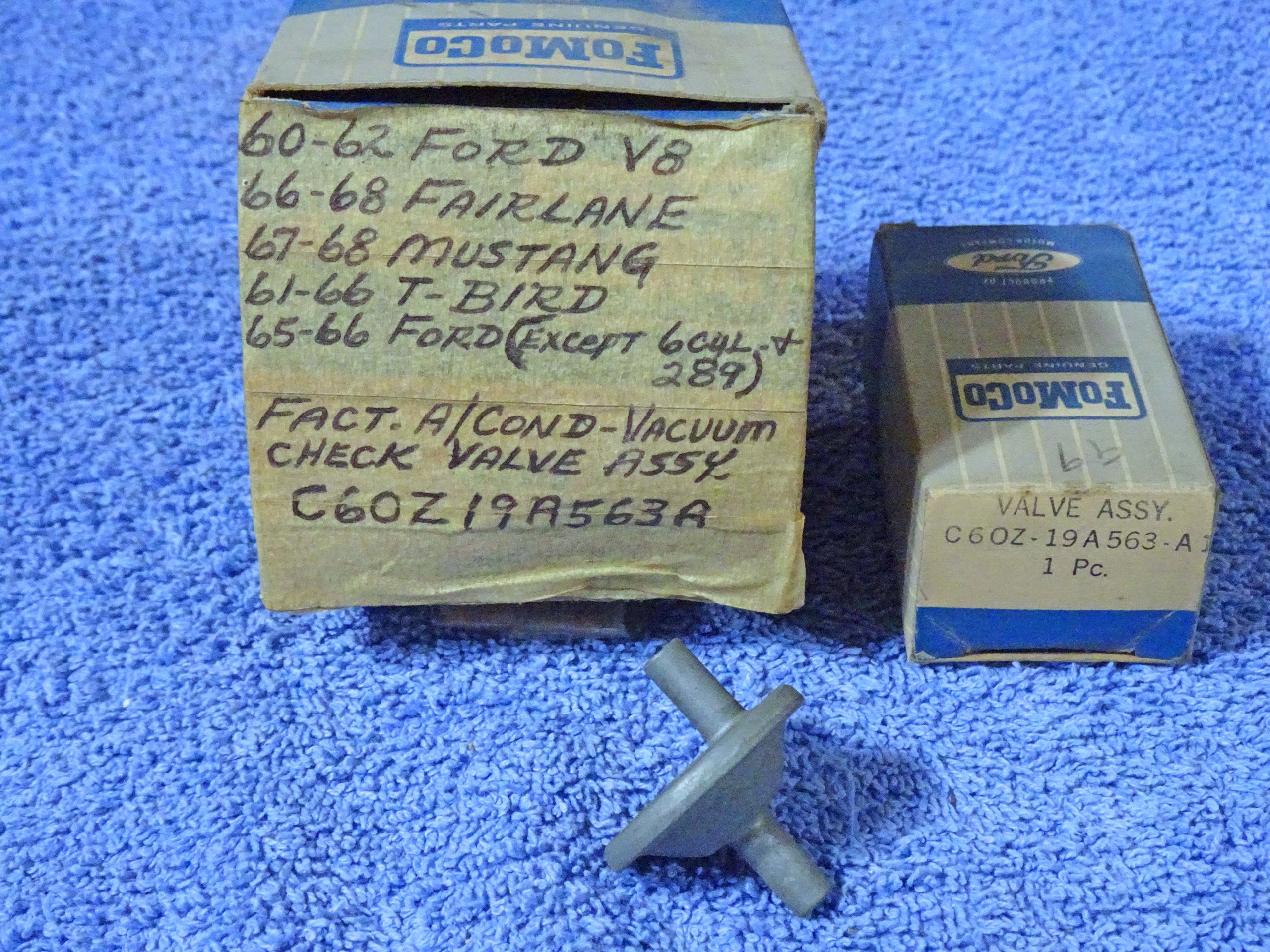 1960 1961 1962 1963 1964 1965 1966 1967 1968 1969 1970 1971 Ford Mustang Fairlane Torino Factory AC Vacuum Check Valve Assembly NOS